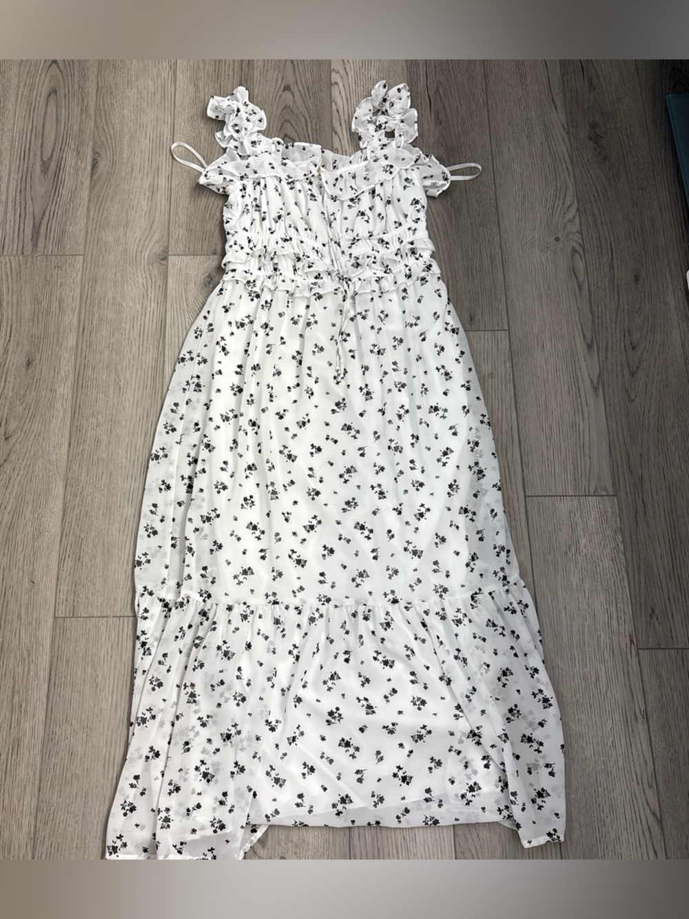 Kingston Cream Midi Dress with Black Floral Print